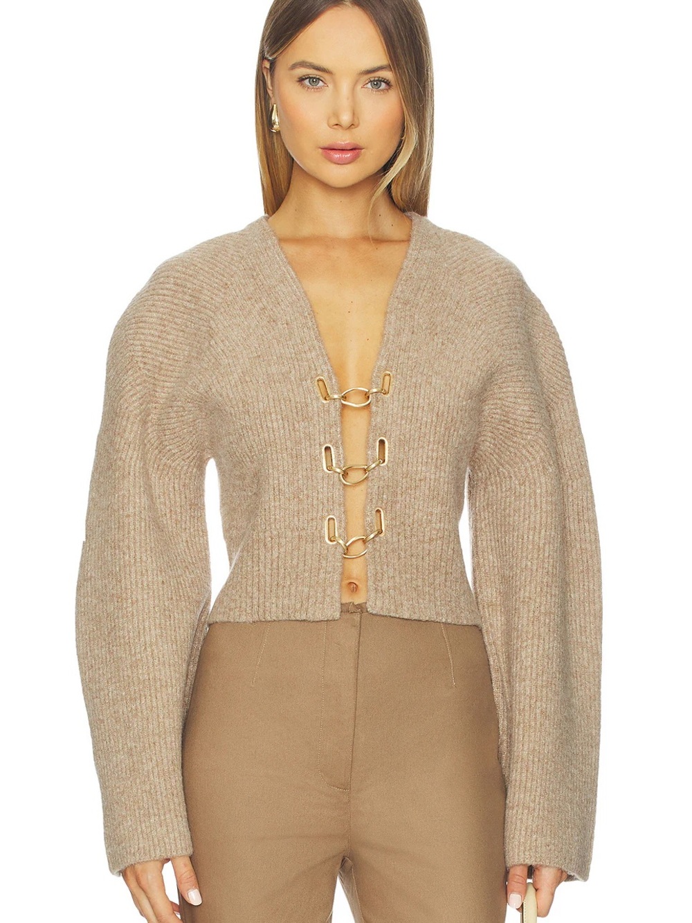 Cult Gaia Casella Cardigan in Champagne Melange, size S